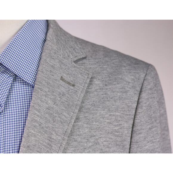 Sak Fifth Avenue Trim Fit Gray Jersey Knit Cotton Patch Pocket Sweater Blazer M - Picture 4 of 8